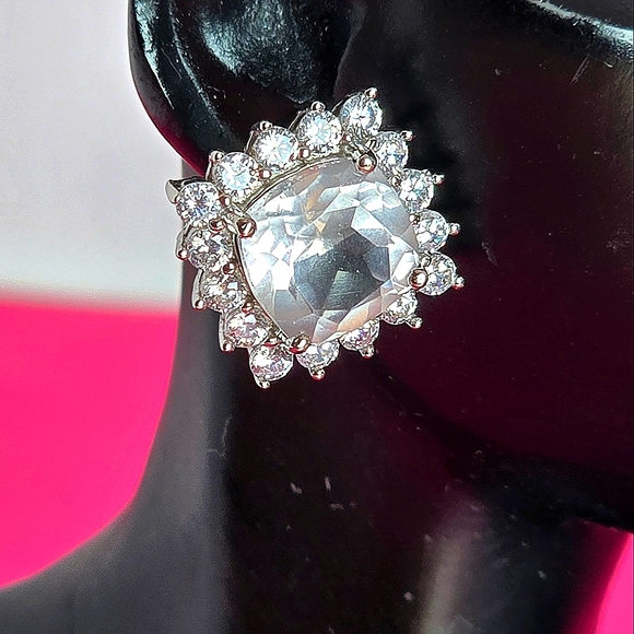 Natural Rose Quartz & CZ 925 Sterling Silver  Earrings - Picture 7 of 9